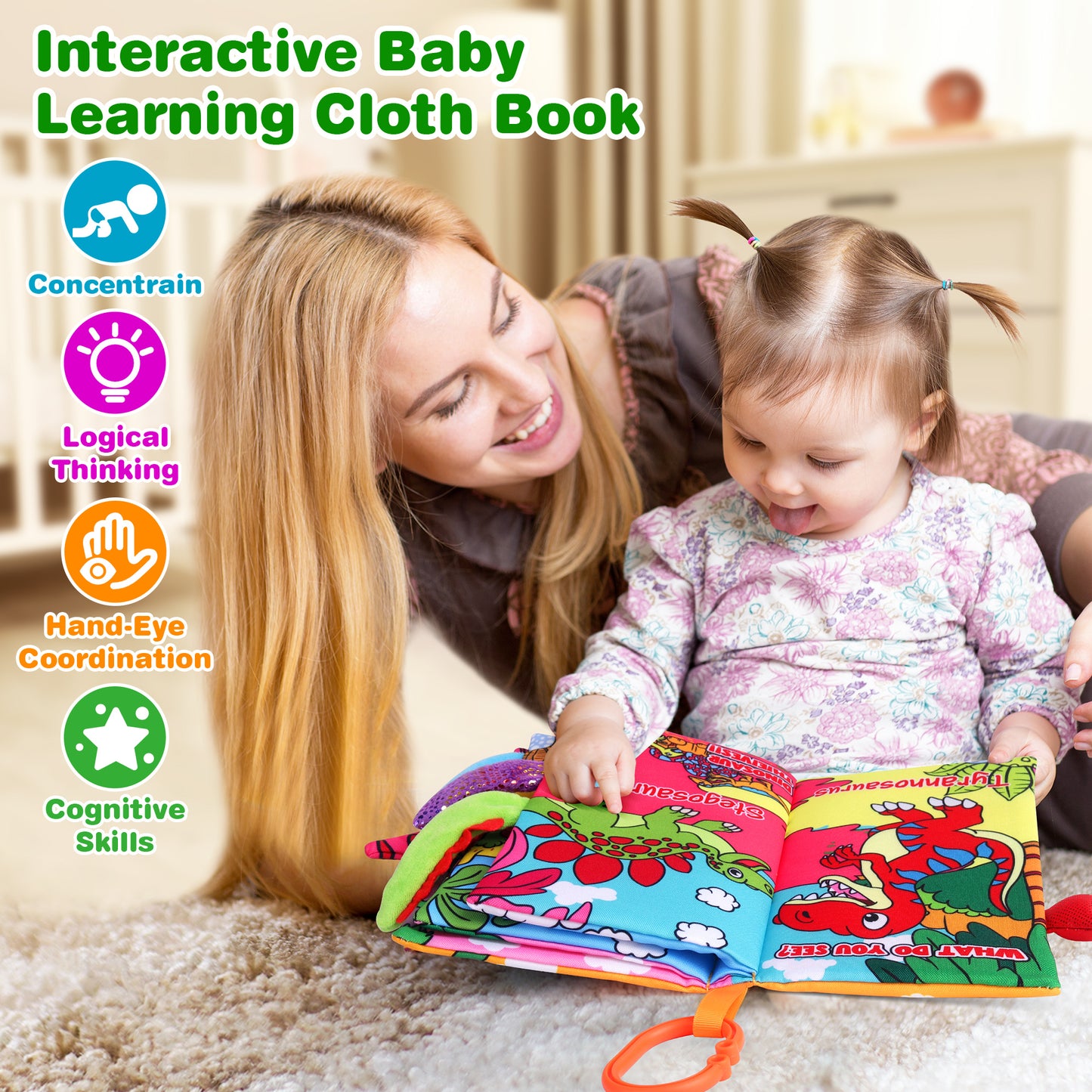 Vanmor 2 Pack Baby Cloth Books, High Contrast Sensory Crinkle Toys for 0-6 Months