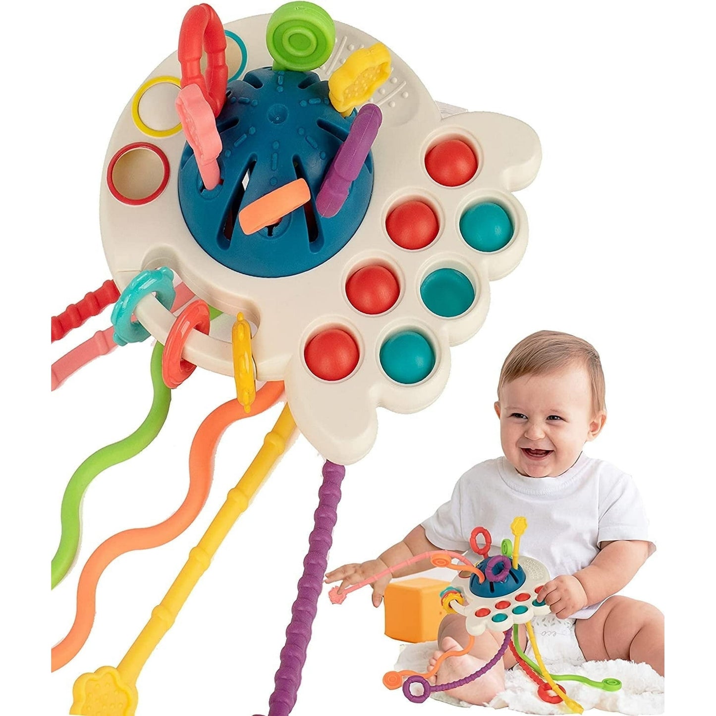 Vanmor Baby Montessori Toys 3-6 month, Baby Pull String Activity Sensory Toys for Toddlers 6-12 Sliding Balls Rattles Motor Skills, Birthday Xmas Gift Travel Toy