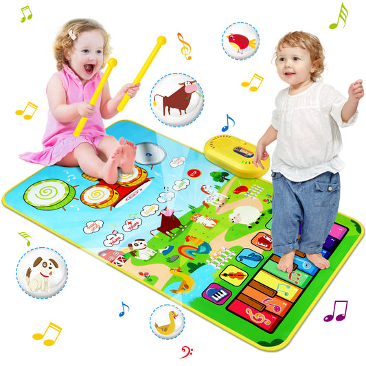 Vanmor Musical Toys Child Floor Piano Keyboard and Drum Mat Carpet with 2 Sticks