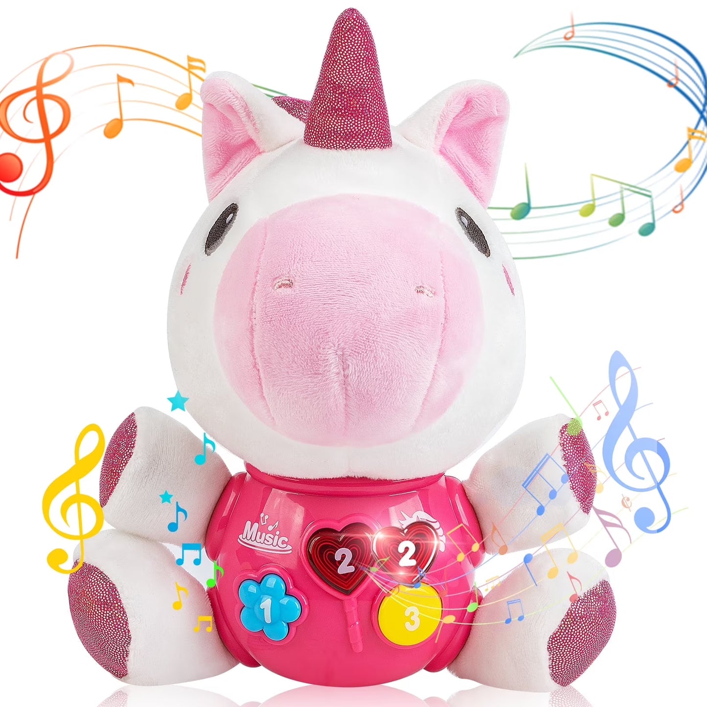 Vanmor Baby Musical Toys, Plush Stuffed Animal 0 to 24 Months, Infant Tummy Time Baby Girls Light Up Music Toy 0 1 3 6 9 12 18 Months 1 Year Old Toddlers for Birthday Gift Christmas Holiday