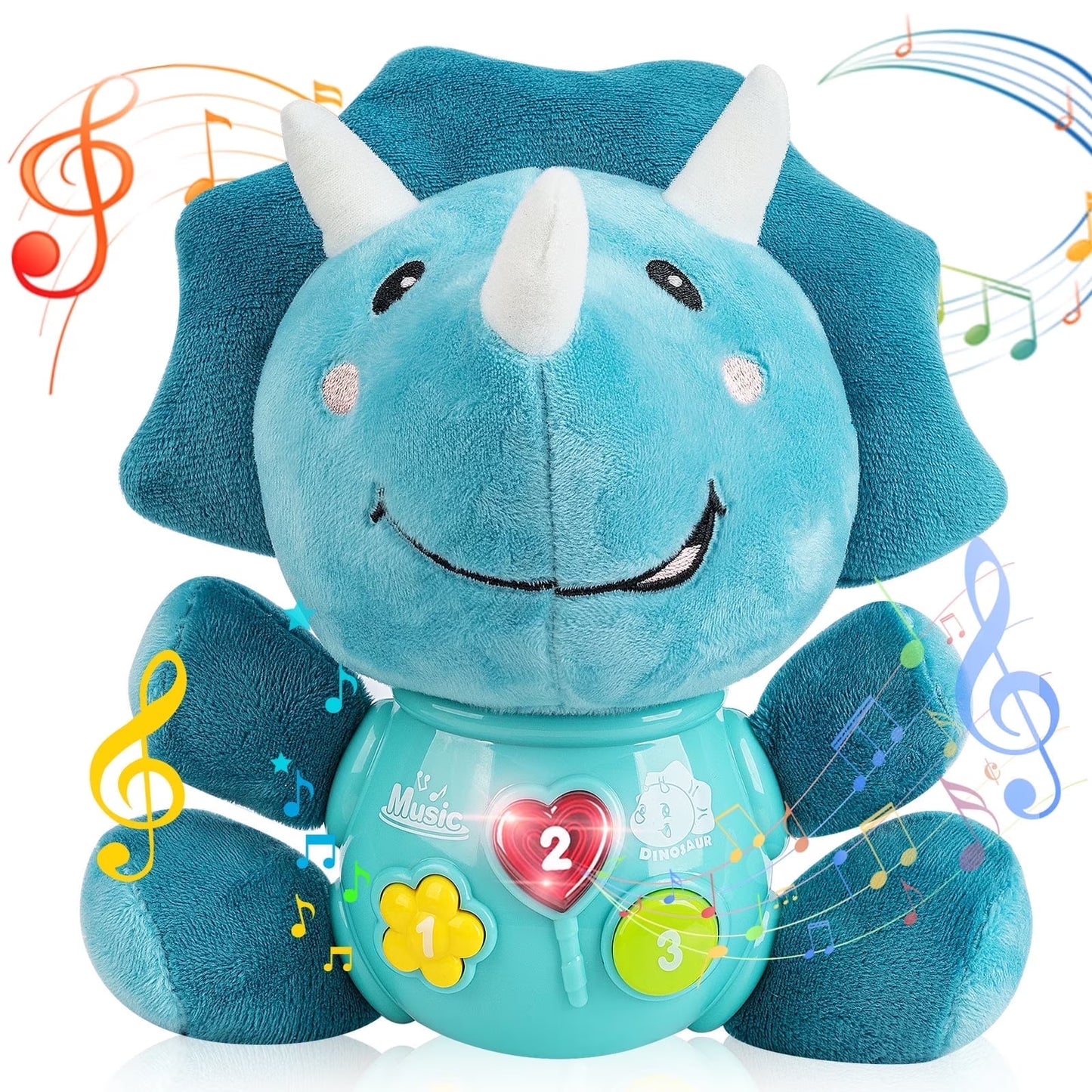 Vanmor Dinosaur Musical Toys Boys Soft Triceratops Plush Stuffed Animal, Light Up Music Time, Birthday Gift