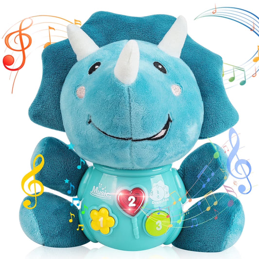 Vanmor Dinosaur Musical Toys Boys Soft Triceratops Plush Stuffed Animal, Light Up Music Time, Birthday Gift