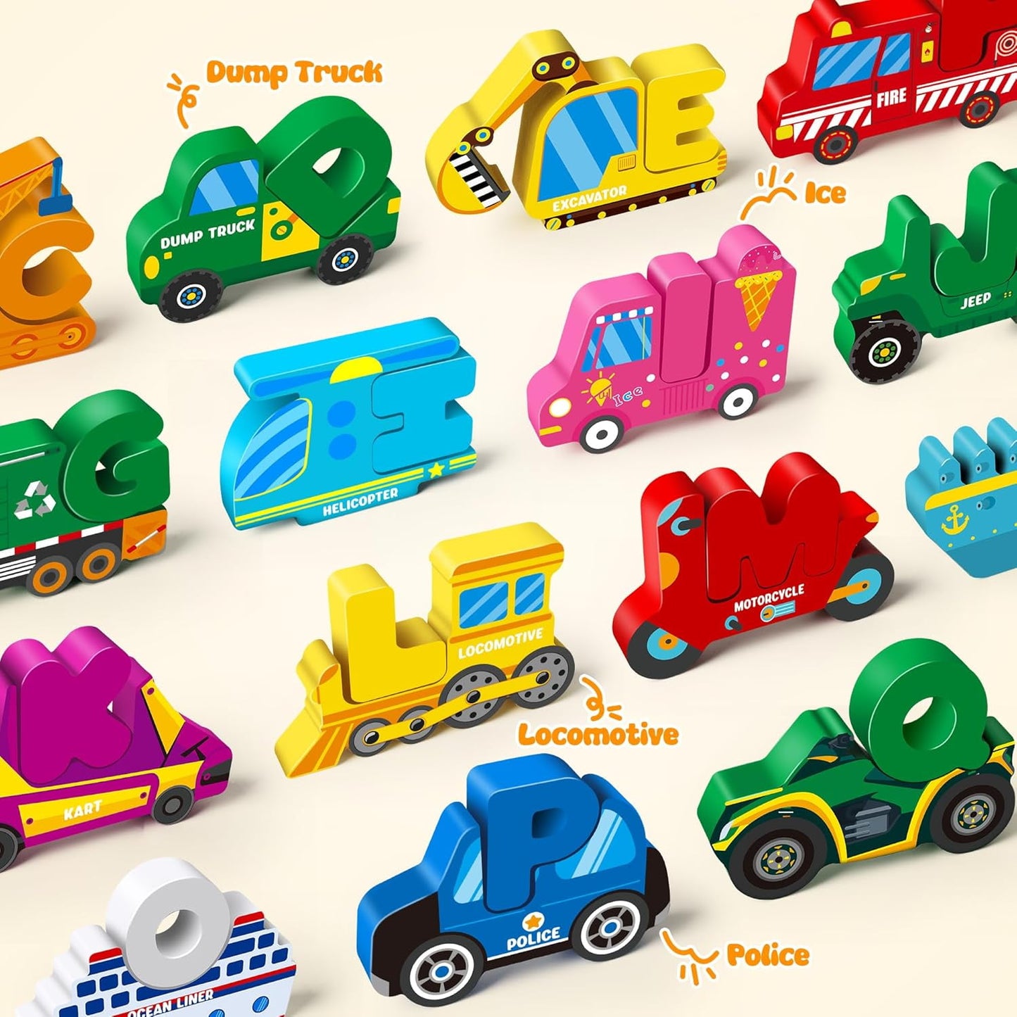 Wooden Alphabet Puzzle Learning Toys for Kids Ages 3-5 , Traffic ABC Letter Sight Words Matching Game with 52 Blocks and Flash Cards, Montessori Spelling Game Preschool Toys for Kids 4-8