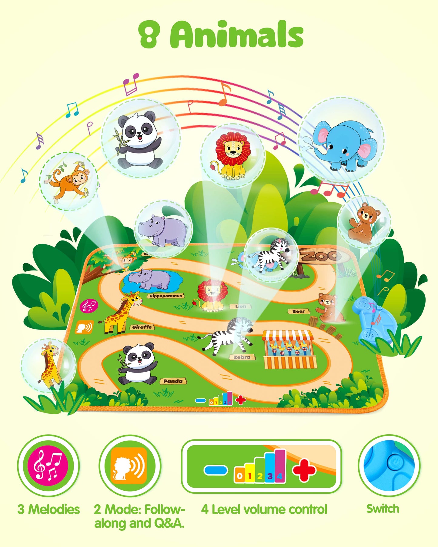 Vanmor Baby Car Toys for 12 Month Old Toys, Musical Playmat with 4 Animal Soft Pull-Back Vehiclefor 1 Year Old