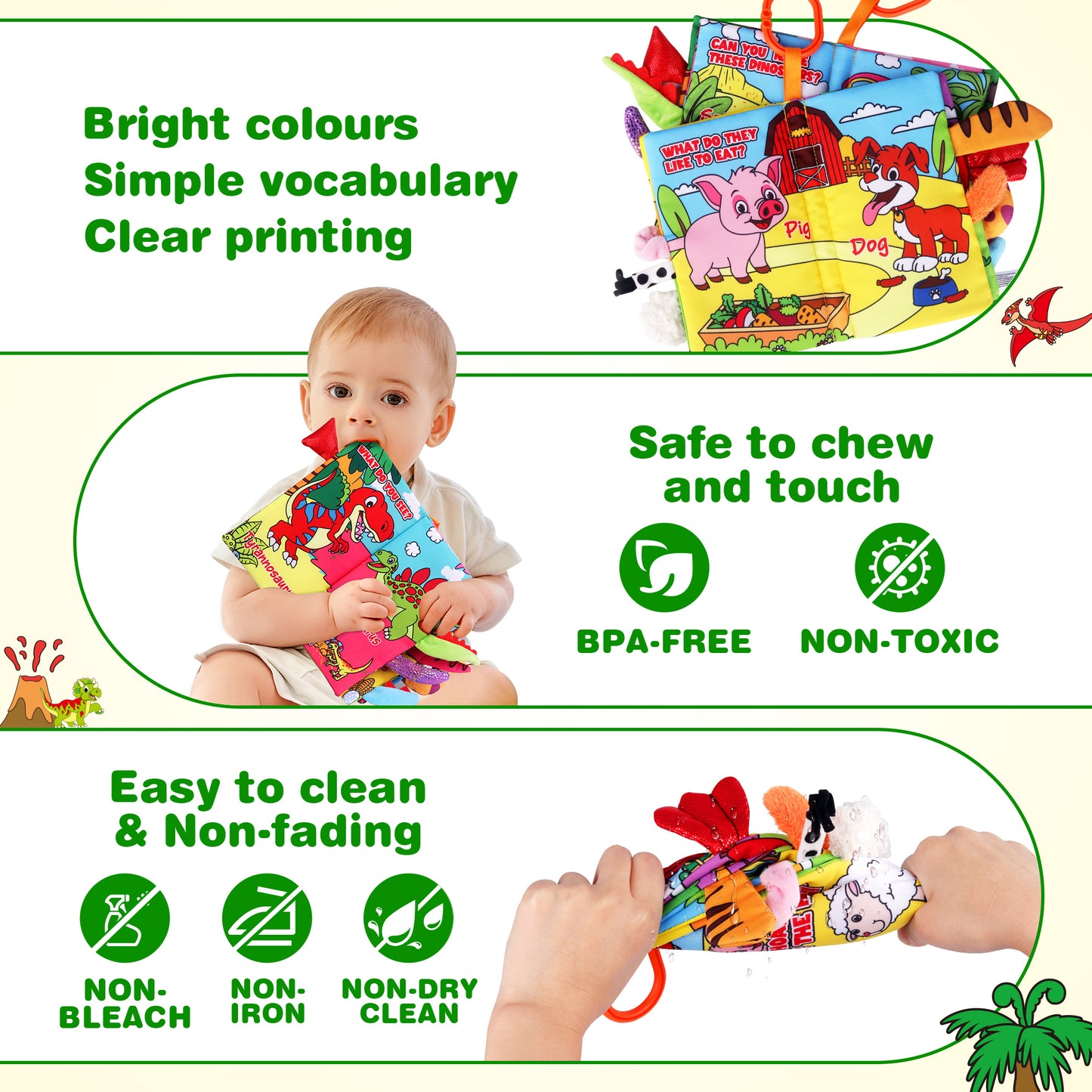 Vanmor 2 Pack Baby Cloth Books, High Contrast Sensory Crinkle Toys for 0-6 Months