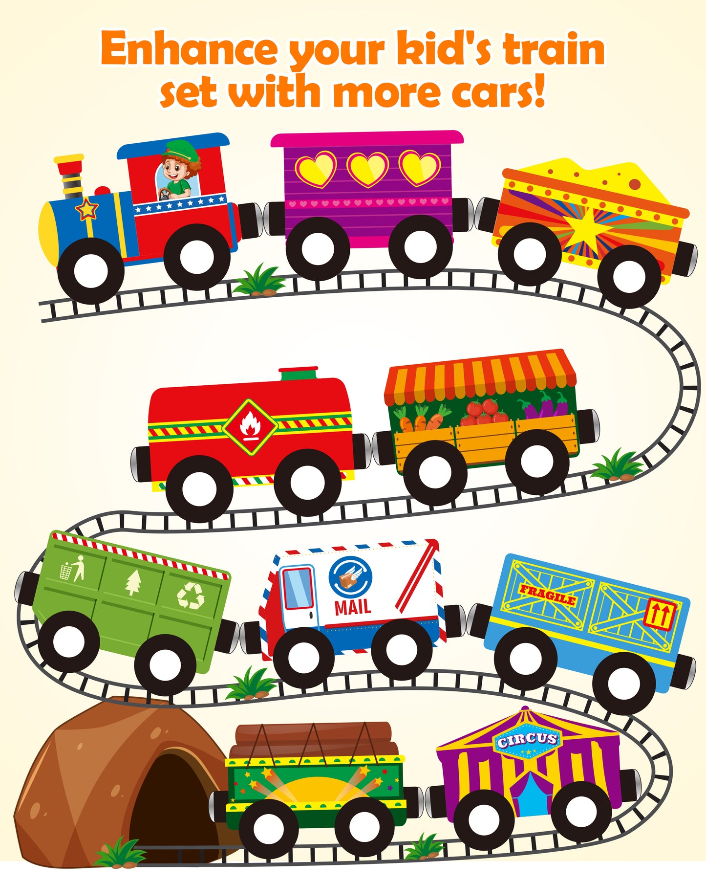 Vanmor Wooden Magnetic Train Set for Toddlers,10-Piece Educational Toy Cars