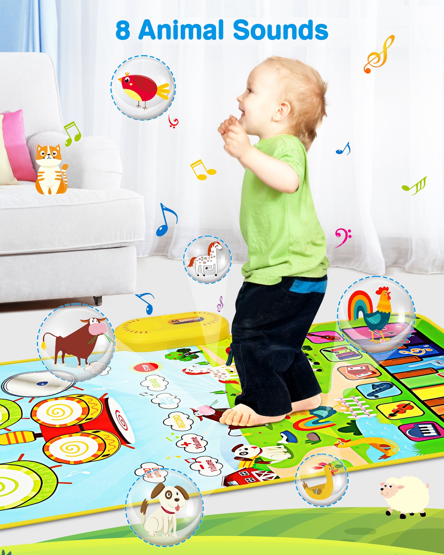 Vanmor Musical Toys Child Floor Piano Keyboard and Drum Mat Carpet with 2 Sticks