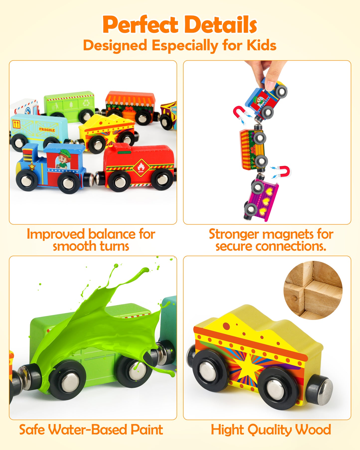 Vanmor Wooden Magnetic Train Set for Toddlers,10-Piece Educational Toy Cars
