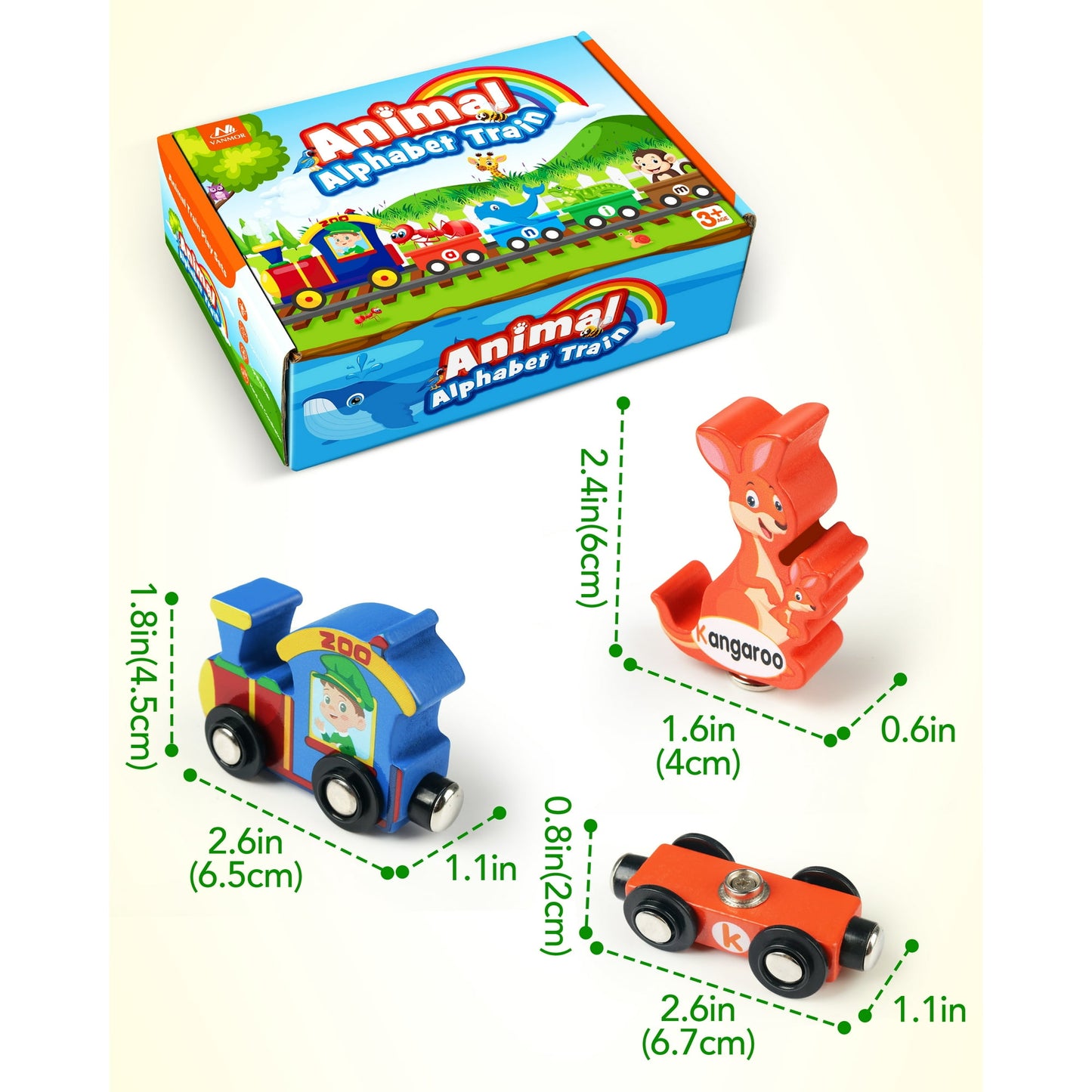 Vanmor Wooden Train Set for Toddlers - Snap-Connection Animal Trains, Magnetic Alphabet Train Learning Toys, STEM Preschool Toys, ABC and Animal Play Set for Kids Ages 3-5 Christmas Gifts for Kids