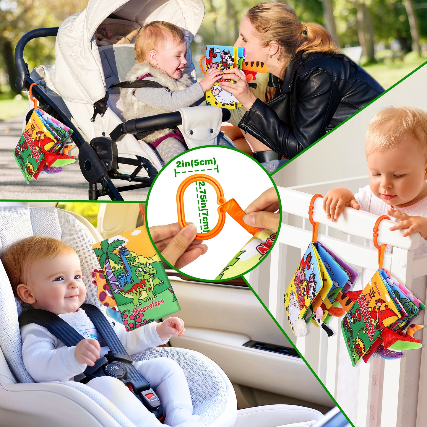 Vanmor 2 Pack Baby Cloth Books, High Contrast Sensory Crinkle Toys for 0-6 Months