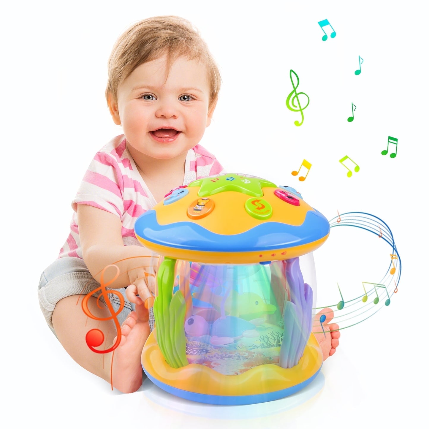 Vanmor Baby Musical Toys with Light Up for Toddlers 1 2 3, Christmas Toys Rotating Ocean Projector Infant Toys 12-18 Month, Sitting Crawling Interactive Toys for Babies, Gifts Toys for Toddler