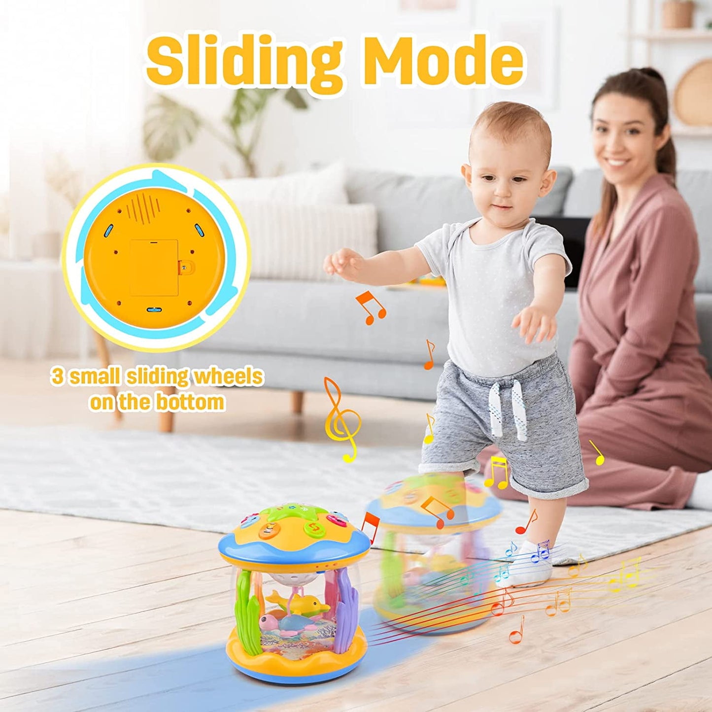 Vanmor Baby Musical Toys with Light Up for Toddlers 1 2 3, Christmas Toys Rotating Ocean Projector Infant Toys 12-18 Month, Sitting Crawling Interactive Toys for Babies, Gifts Toys for Toddler