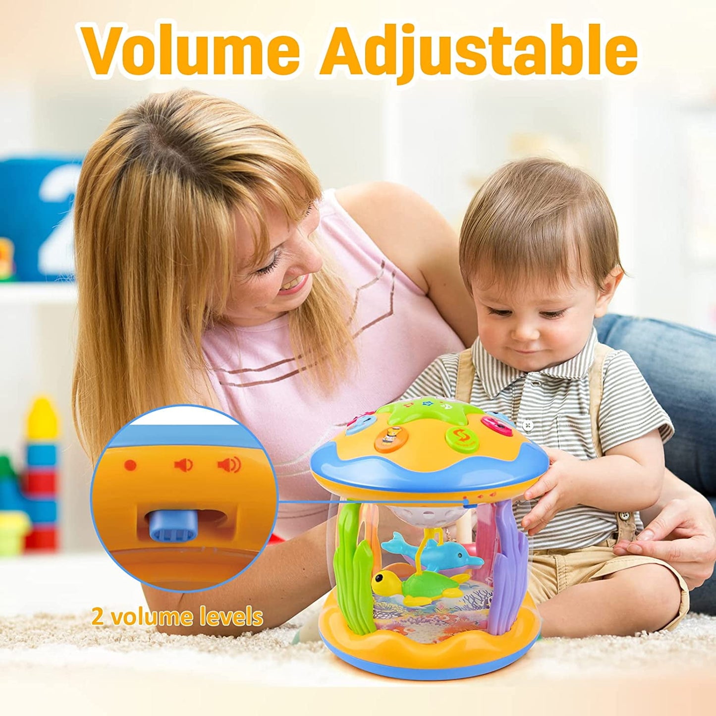 Vanmor Baby Musical Toys with Light Up for Toddlers 1 2 3, Christmas Toys Rotating Ocean Projector Infant Toys 12-18 Month, Sitting Crawling Interactive Toys for Babies, Gifts Toys for Toddler